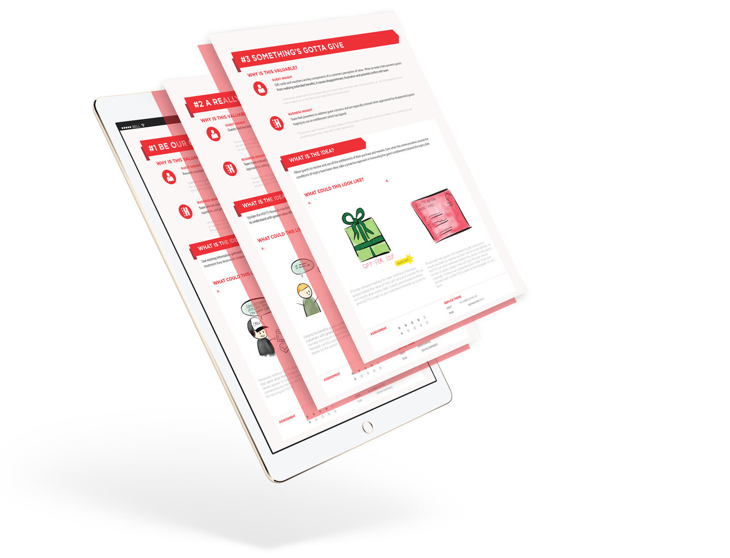 Hoyts insights and initiative cards displayed on an ipad through graphic illustration