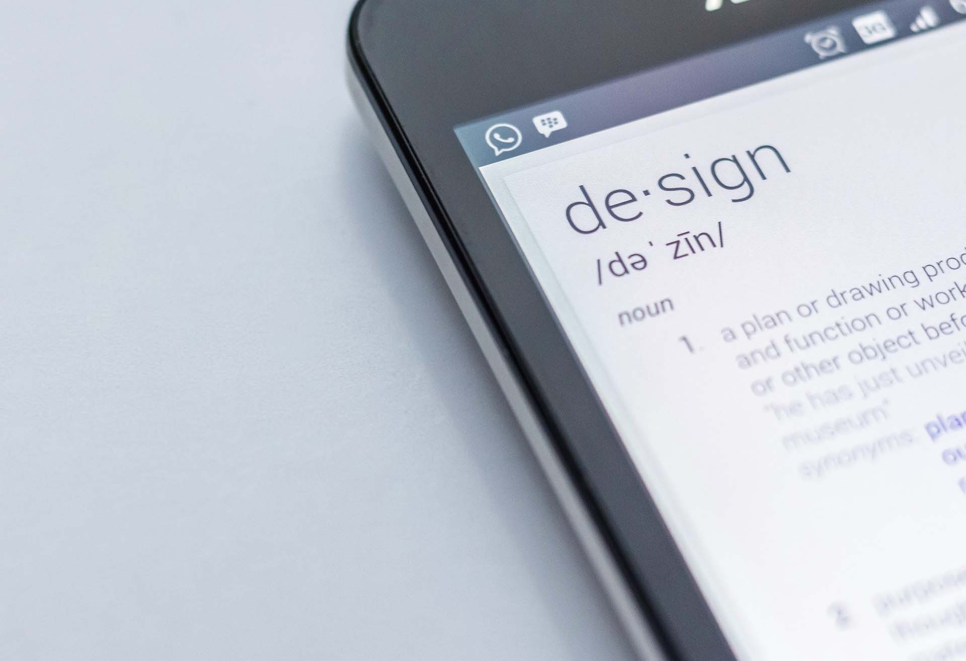 Phone screen displaying the definition of design