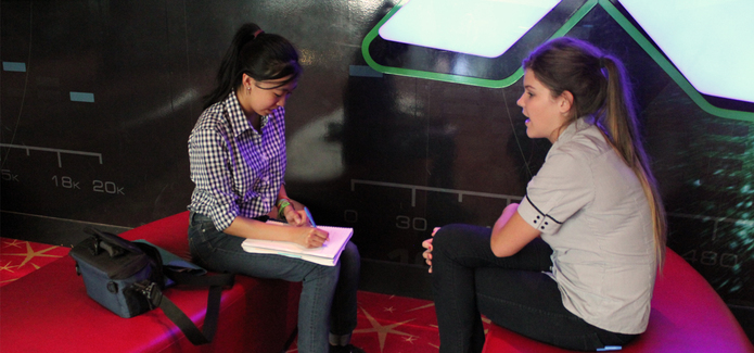 Hoyts member of staff being interviewed by Proto customer research expert