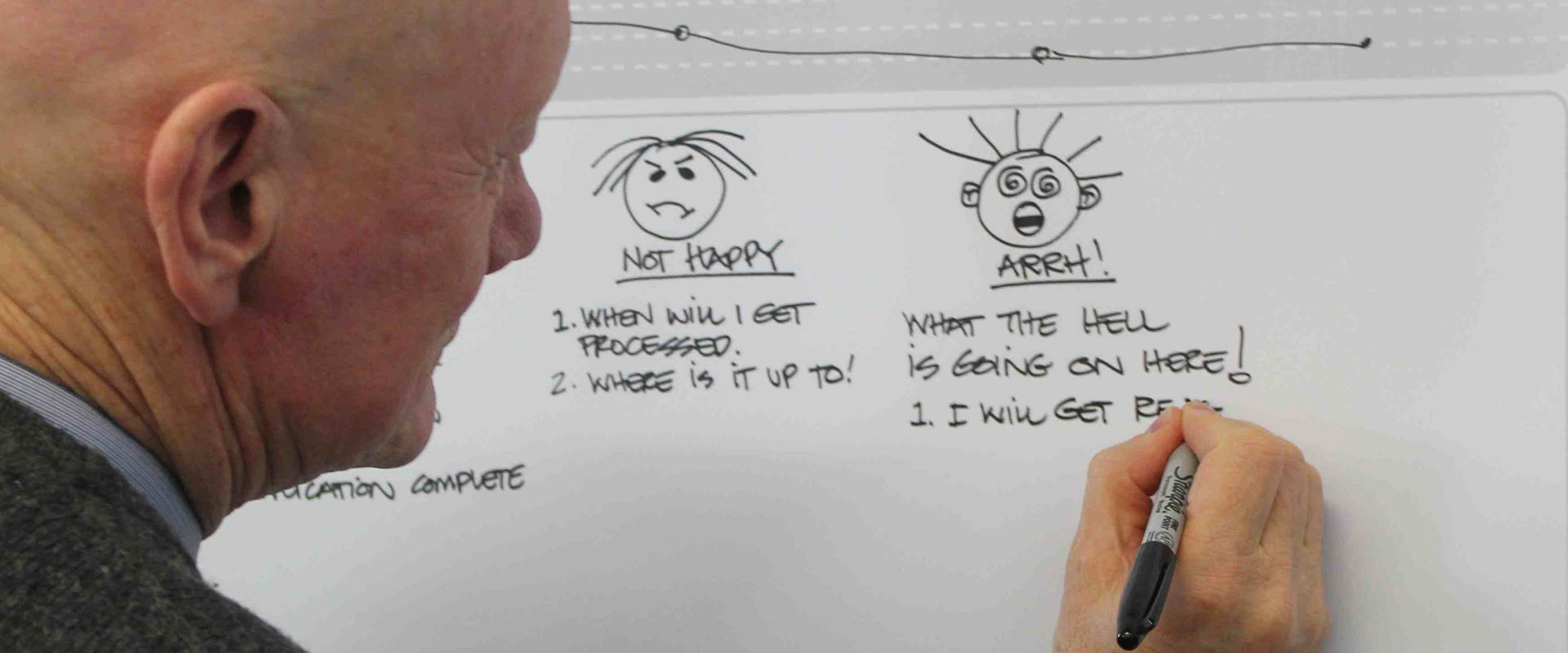 Man writing out customer service feedback 