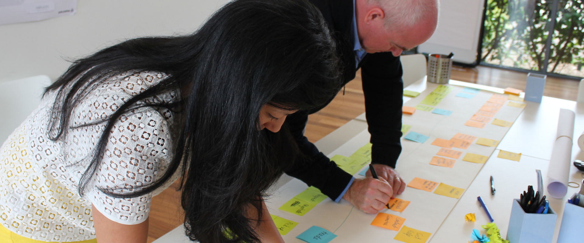 Two proto experience designers developing a customer journey map