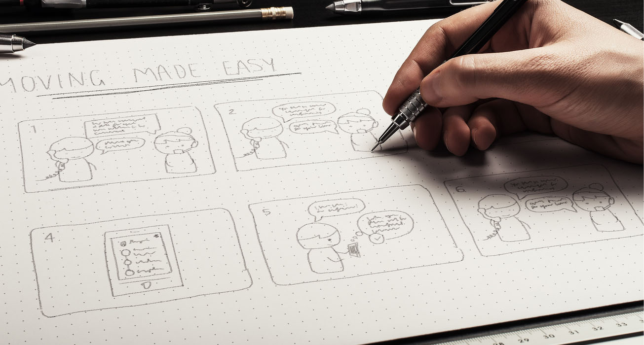 Proto experience designer sketching storyboarding using effectively communicating Alinta Energy's ideal journey